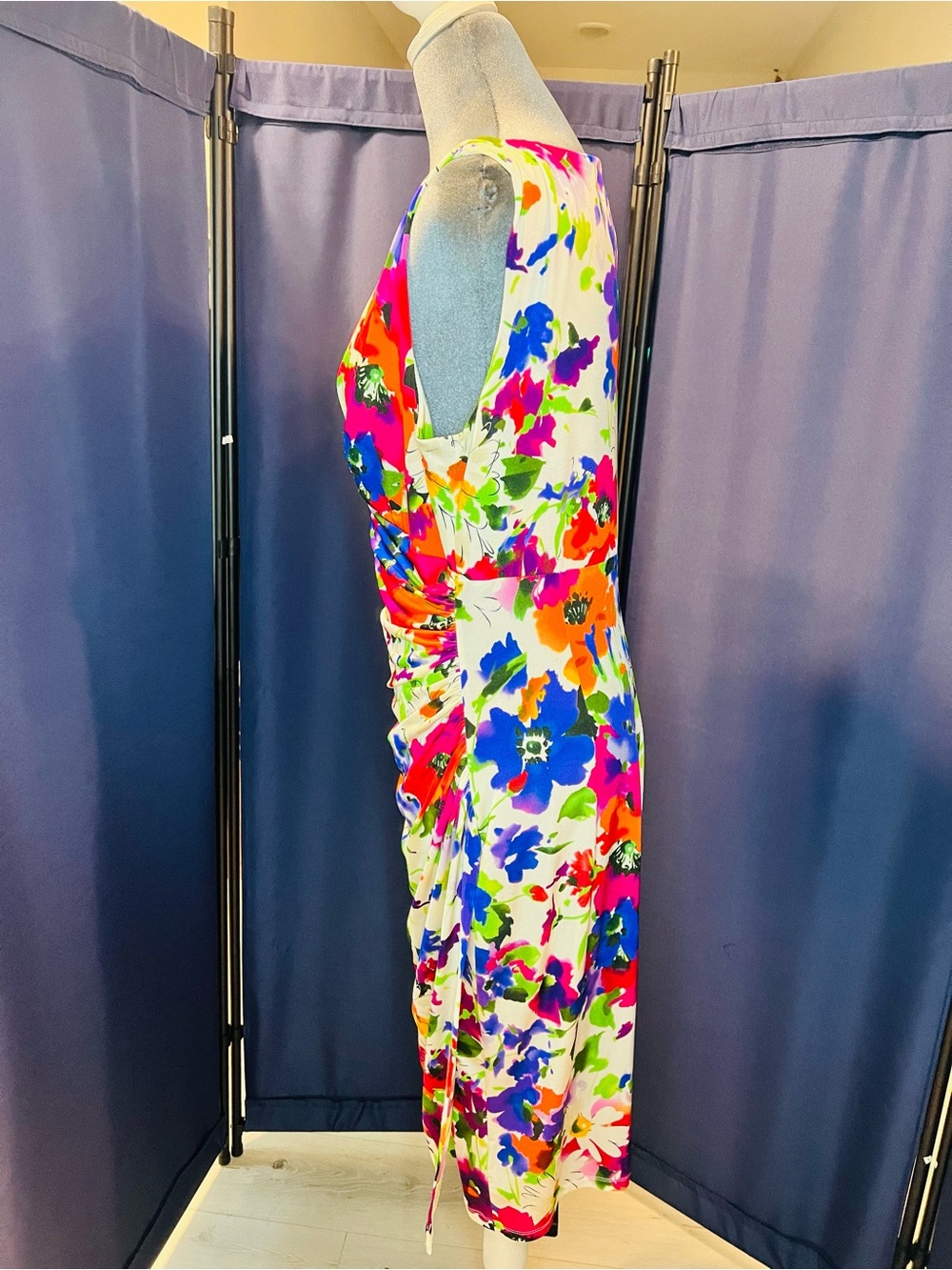 Lauren Ralph Lauren Floral Scoop Neck Dress - White, Blue, Green, Pink, Orange - Picture 3 of 9